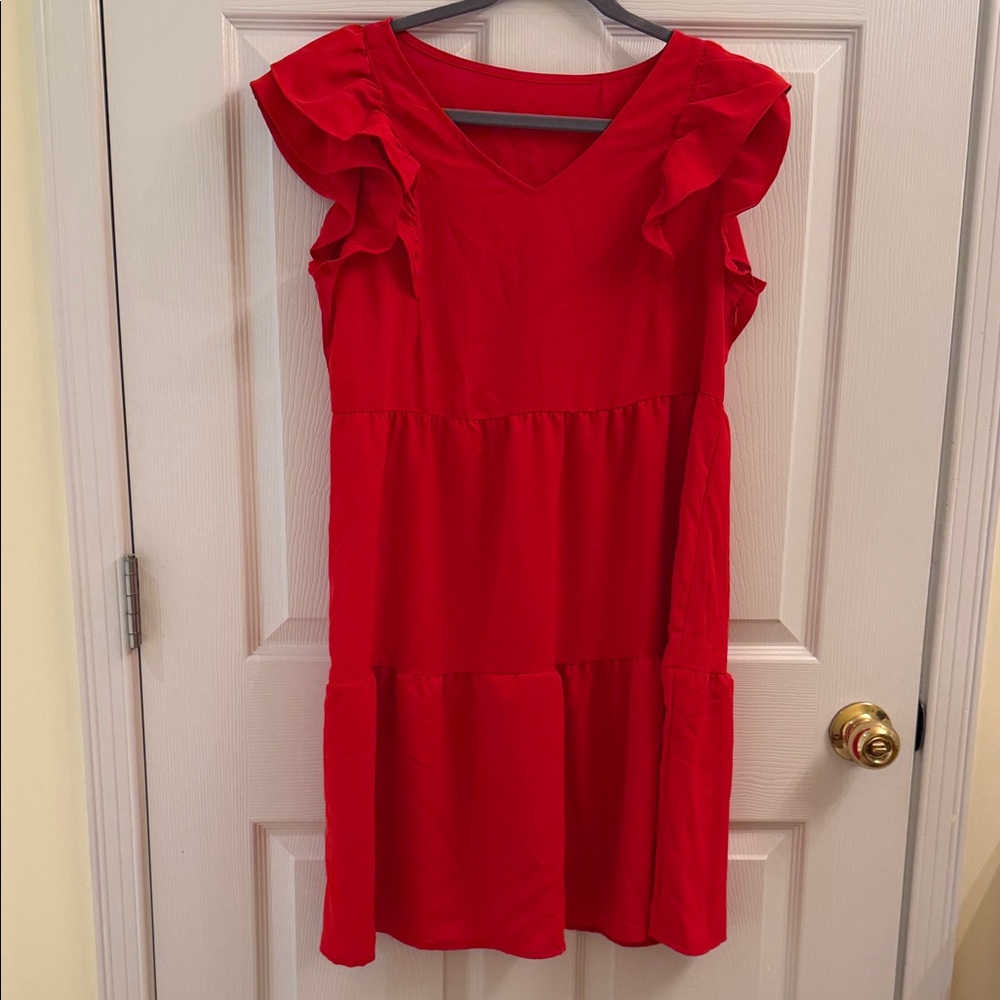 Charming Red Ruffle Sleeve Kids Dress